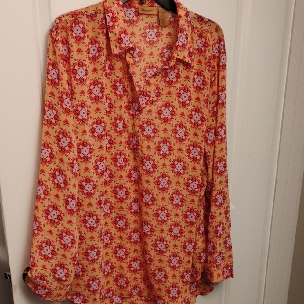Wrangler Graphic Pink and Orange Long Sleeve Blouse